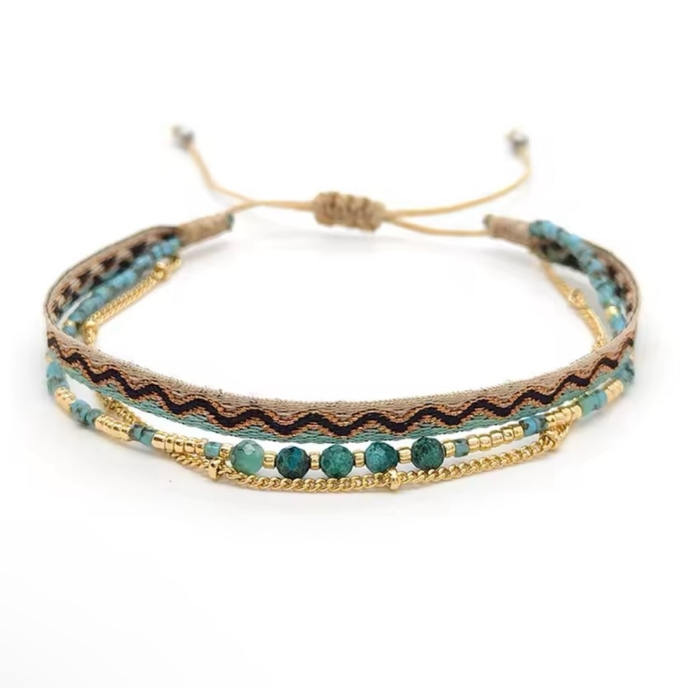 Boho Multilayer Bracelet Turquoise Handmade Woven Cloth Fabric Bracelets